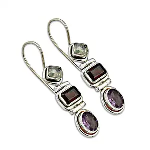 Boucles d'oreilles pendantes en argent 925 avec pierres précieuses pour femmes, bijoux tendance - Product Image 1