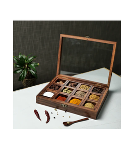 Boîte à épices rectangulaire en bois écologique avec couvercle en verre, couleur personnalisée, marque TIMELESS CRAFT, design élégant, accessoires cadeaux haut de gamme - Product Image 1