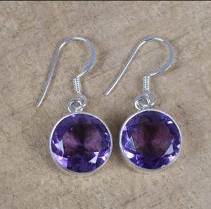 Pendiente de gota colgante de plata de ley 925 sólida con ajuste de bisel de 10mm de amatista púrpura Natural transparente para mujer pacífica - Product Image 4