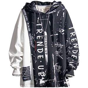 Sudadera con capucha con estampado de peso pesado para hombre Sudadera de punto de algodón 100% con patrones Tie-Dye y adornos en contraste - Product Image 2