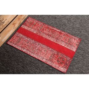 Alfombra Vintage de Patchwork de 1.8x2.8 pies, Alfombra Turca, Alfombra Geométrica Roja - Product Image 4