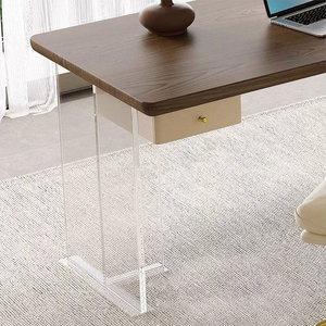 <b>Walnut</b> Brown L-Shaped Writing <b>Desk</b> Engineered Wood with <b>Walnut</b> Veneer and Clear Acrylic 1-Year Warranty - Product Image 3