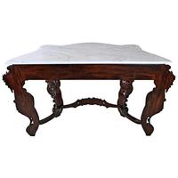 Table console convertible au design classique avec structure en bois de mahogany massif et plateau en marbre pour salon, chambre, appartement, hôtel