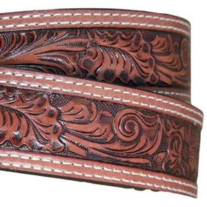 Ceinture d'outillage en cuir western pour hommes en relief floral à double couture classique pour jeans ou pantalons boucle en laiton - Product Image 4