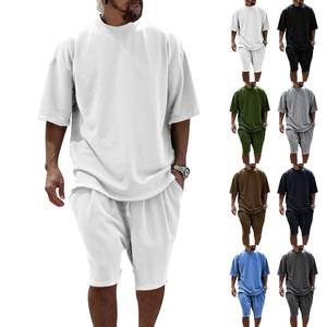 2025 américain lourd couleur unie petit décolleté T-shirt à manches courtes hommes été 425G Shorts Sports et loisirs costume ample - Product Image 3