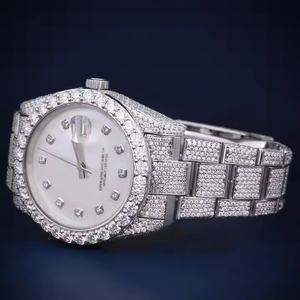 Montre de luxe en diamant Iced Out Marque VVS Moissanite Montre mécanique en acier inoxydable Montre à cadran blanc personnalisée - Product Image 2