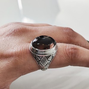 Bague en argent sterling 925 pour homme, avec pierre précieuse naturelle quartz fumé, pierre de naissance de avril, toutes tailles, bijoux de fête arabe, vente en gros - Product Image 3
