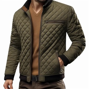 Veste en cuir matelassé léger vintage pour hommes Veste en tissu toile d'hiver - Product Image 5