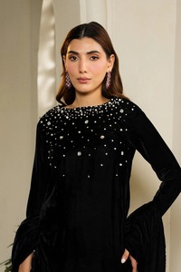 เดรสทางการแขนยาวสำหรับผู้หญิงชุดเดรสทางการใส่สบายสีพื้น - Product Image 3