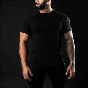 T-shirt homme en coton élasthanne T-shirt athlétique à séchage rapide T-shirt sport pour entraînement coupe musculaire T-shirt blanc en gros meilleur style de mode - Product Image 3