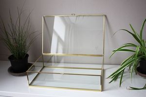 Modern Rectangle Glass <b>Storage</b> Box Trinket Jewelry Organizer Glass Box with Hinged Lid Tabletop Decorative Box for Office Box - Product Image 3