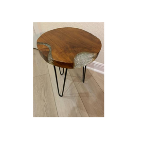 Taburete de madera y resina de diseño moderno Taburete lateral de madera y resina epoxi de calidad superior para el producto más vendido - Product Image 3