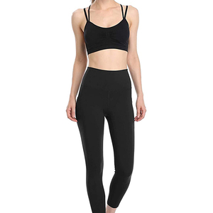 Pantalones de entrenamiento de gimnasio de Spandex acanalado negro con estampado personalizado para mujer Leggings ajustados a un precio - Product Image 1