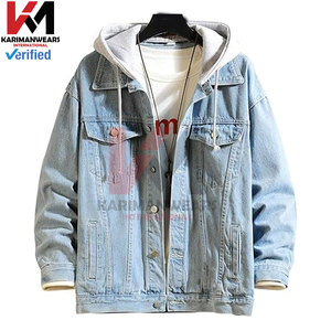 Chaqueta Trucker con Capucha de Mezclilla Desgastada Unisex para Hombre, 100% Algodón Ecológico, Casual, Manga Larga, con Botones, Ropa de Calle, Otoño - Product Image 3