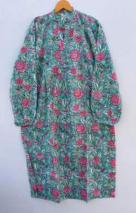 เสื้อคลุมยาวพิมพ์ลายแบบอินเดียสำหรับผู้หญิงชุดยาวคลุมเข่าสำหรับใส่ไปงานปาร์ตี้ทำด้วยมือผ้าฝ้ายสไตล์พื้นเมืองสำหรับฤดูร้อน - Product Image 5