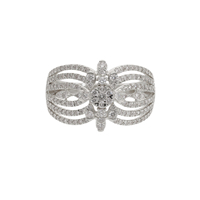 Bague pour femme en or blanc 14 carats plaqué rhodium avec motif floral naturel complexe et diamants, design exquis à plusieurs rangs et sertissage micro-pavé