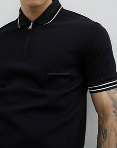 New Men's <b>Zip</b>-<b>Up</b> Shirt Solid Pattern Knitted 100% Cotton Breathable Embroidered Silk Screen Printed Front Logo Short Sleeve - Product Image 2