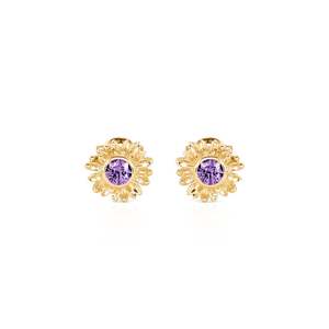 Jeulia Hope & Light Purple Stone Gold Sunflower Stud Earrings Trendy Bezel Set Gift - Product Image 1