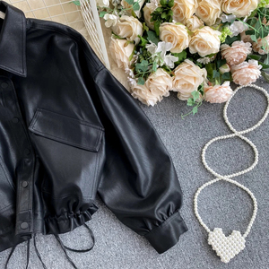 แจ็กเก็ตหนัง PU แบบยาวของผู้หญิงแจ็คเก็ตผ้าเดนิมขนาดใหญ่พิเศษแบบเรียบง่าย - Product Image 3
