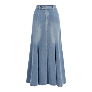 Jupe longue en denim uni lavé pour femmes, design minimaliste basique, respirante, vêtement d'été, qualité fiable, vente en gros - Product Image 5