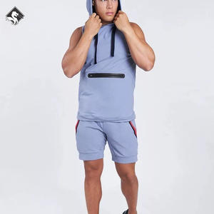 Conjunto Deportivo Informal Unisex sin Mangas, Transpirable, con Sudadera con Capucha y Pantalones Cortos, Ropa de Gimnasio para Otoño, Sudadera con Capucha y Pantalones Cortos de Moda, Venta al por Mayor en Pakistán - Product Image 6