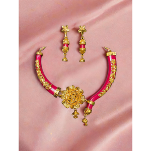 Compra collar de estilo único, conjunto de pendientes con chapado en oro de 22K, collar hecho a mano de primera calidad para mujer, conjunto de pendientes, joyería - Product Image 1