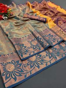 Minakari Work-Blusa de seda de cobre puro, color dorado, liso y suave - Product Image 5