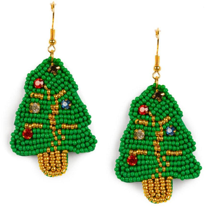 2025 superventas nuevo estilo Navidad bohemio cuentas hechas a mano árbol de Navidad diamantes de imitación de colores pendientes de cuentas de arroz para mujeres - Product Image 5