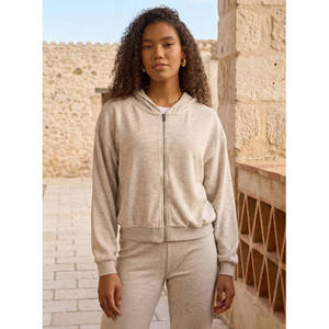 Women's Solid <b>Zip</b> Hoodie Cotton Blend Full <b>Zip</b> <b>Hooded</b> Sweatshirt Casual Regular Fit Long Sleeve Anti-Shrink Custom Apparel - Product Image 1
