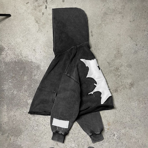 Personnalisé de haute qualité culture en détresse appliques lavé à l'acide vintage épais poids lourd 100% coton sweats à capuche courts - Product Image 6