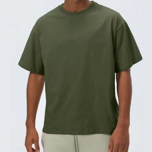 Heavy Mock Neck Anti-arrugas Box Fit T Shirt para hombres Venta al por mayor Box Fit T Shirt Transpirable Blank Drop Shoulder 260gsm Vintage - Product Image 1