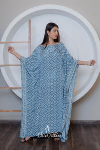 Colección de verano bloque largo impreso 100% algodón suave Kaftan Maxi vestido hermoso mujer largo cómodo ropa de dormir vestido de diario - Product Image 2