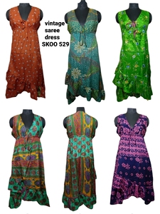 Vintage estilo Venta caliente impreso floral de seda Sari vestido para mujeres de verano de moda elegante vestido de moda - Product Image 3