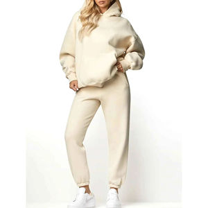 Chándal de algodón 2024 para mujer de invierno 100%, Sudadera con capucha y pantalones de gran tamaño, conjunto transpirable de alta calidad - Product Image 1