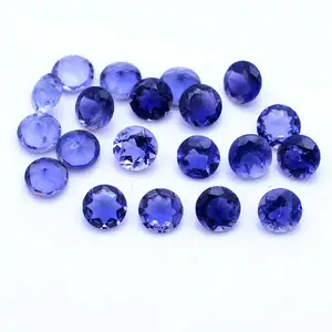 Igi หินอิโอไลต์สีฟ้าธรรมชาติขนาด3มม.-12มม. พลอยควอตซ์สีเงินขัดเงาอัญมณีหลวมสำหรับเครื่องประดับ - Product Image 1