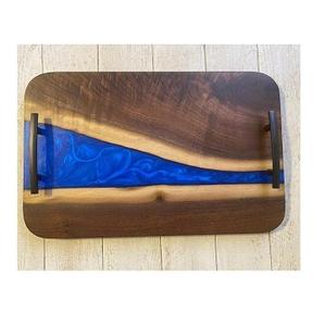 Plateau de service rectangulaire en résine de bois avec bords ronds Poignée en métal Plateau de service Snack Candy Plateau de service en gros au coût le plus bas - Product Image 1