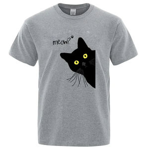 T-shirts pour hommes avec impression amusante de chat noir Meow, vêtements de rue d'été, hauts pour hommes, coton de haute qualité, manches courtes, ample - Product Image 3