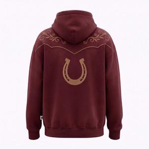 Sudadera con capucha estilo western personalizada, con bordado de herradura en el yugo, de forro polar de 400 GSM de alto gramaje, tipo jersey, estilo urbano, OEM al por mayor - Product Image 2