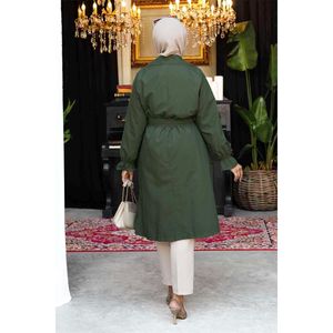 Gabardina larga de Invierno para mujer, mangas elásticas caqui, cinturón extraíble, abrigo de invierno de lana de algodón impermeable informal, detalle estampado - Product Image 3