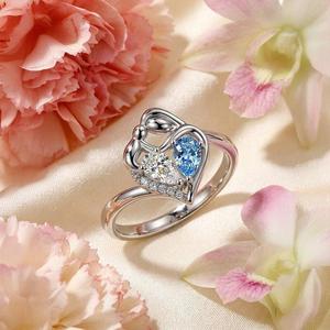 Jeulia Custom Mother-Child Heart <b>Ring</b> with Gold Plated Stainless Steel and Birthstone Engraving - Product Image 5