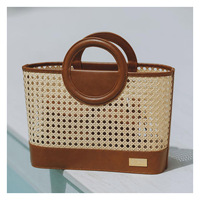 Sac fourre-tout élégant en raphia tressé, sac à main tendance en rotin et cuir, détails luxueux perles et diamants, grande capacité