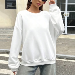 Jersey de ropa deportiva blanca de otoño e invierno para mujer, Top informal holgado, nueva sudadera informal de cuello redondo de manga larga de Color sólido - Product Image 1