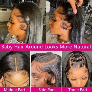 Parrucca in <span class=keywords><strong>Capelli</strong></span> Umani Vergini Grezzi Cambogiani con Pizzo Svizzero Trasparente HD, 10-40 Pollici, Naturale, per Donne - Product Image 5