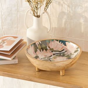 Petit bol à salade en bois émaillé naturel décoratif fait à la main, bol en bois de mangue imprimé personnalisable pour une utilisation polyvalente - Product Image 6