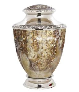 Urna de cremación de trofeo de metal de estilo americano con acabado de textura dorada Urna funeraria para adultos para cenizas humanas - Product Image 1