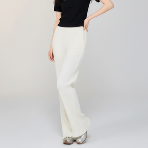 Pantalones Anchos de Punto Acanalado para Mujer, Cintura Elástica Ligera, Dobladillo Ondulado, Pantalones Casuales, Resistentes al Viento, Transpirables y Ecológicos - Product Image 1