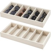 Juexica Lot de 2 plateaux organisateurs classiques en velours pour lunettes de soleil, 6 compartiments, empilables, fournitures d'organisation de tiroirs