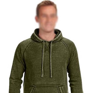 Venta al por mayor en blanco pulóver sudaderas con capucha Unisex de alta calidad de los hombres de gran tamaño de lana de lavado ácido de algodón sudaderas con capucha de color verde - Product Image 2