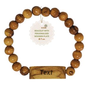 Olive Wood Bead Bracelet 7 cm Custom <b>Engraved</b> Wooden Jewelry Handmade in Bethlehem - Product Image 6