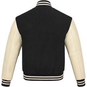 Chaqueta Varsity Clásica Negra y Crema para Hombre, Chaqueta Bomber Tradicional con Mangas en Contraste - Product Image 2